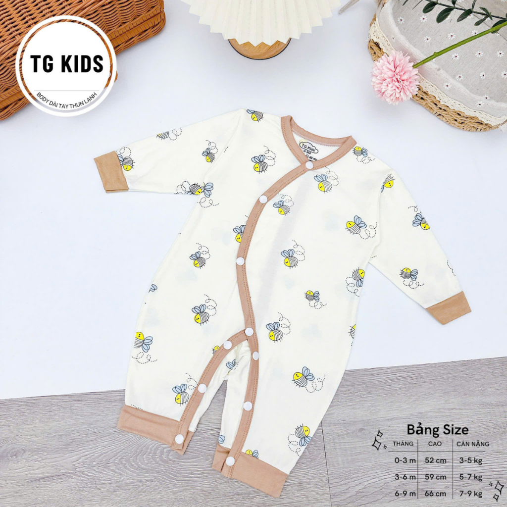 Set 5 Bộ Body Thun Lạnh Dài Tay Cúc Bấm Cho Bé Sơ Sinh mềm mịn cho bé trai bé gái 3-9kg TG-BDTL06 Đậu Đậu Store