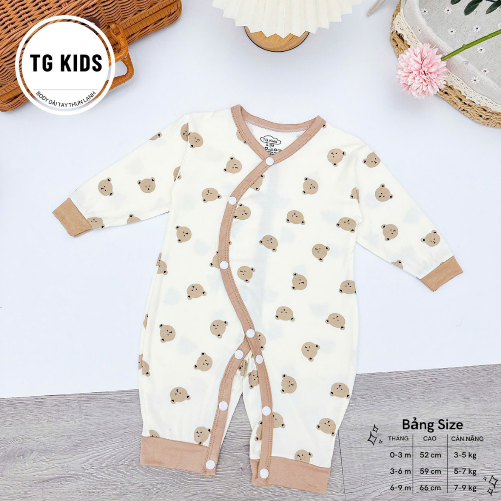 Set 5 Bộ Body Thun Lạnh Dài Tay Cúc Bấm Cho Bé Sơ Sinh mềm mịn cho bé trai bé gái 3-9kg TG-BDTL06 Đậu Đậu Store