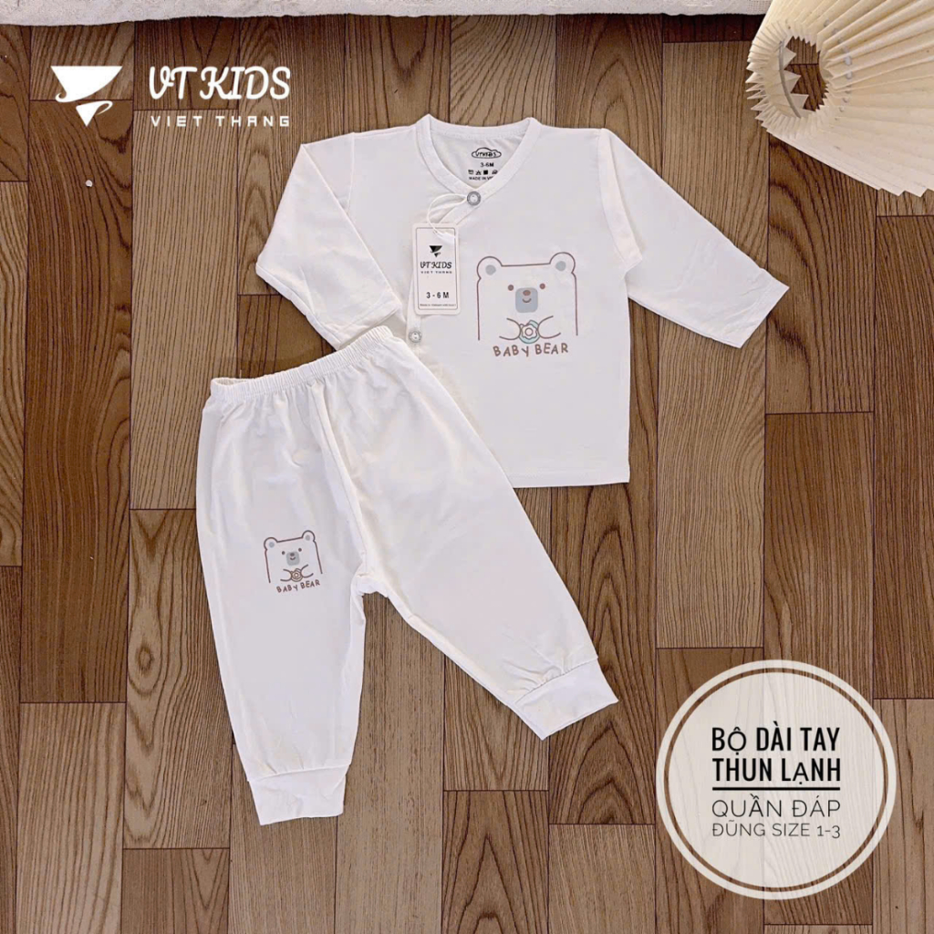 Set 5 Bộ dài tay VT thun lạnh cho bé sơ sinh 3-9 kg màu trắng chất thun lạnh mềm mịn in hoạ tiết DL016 Đậu Đậu Store