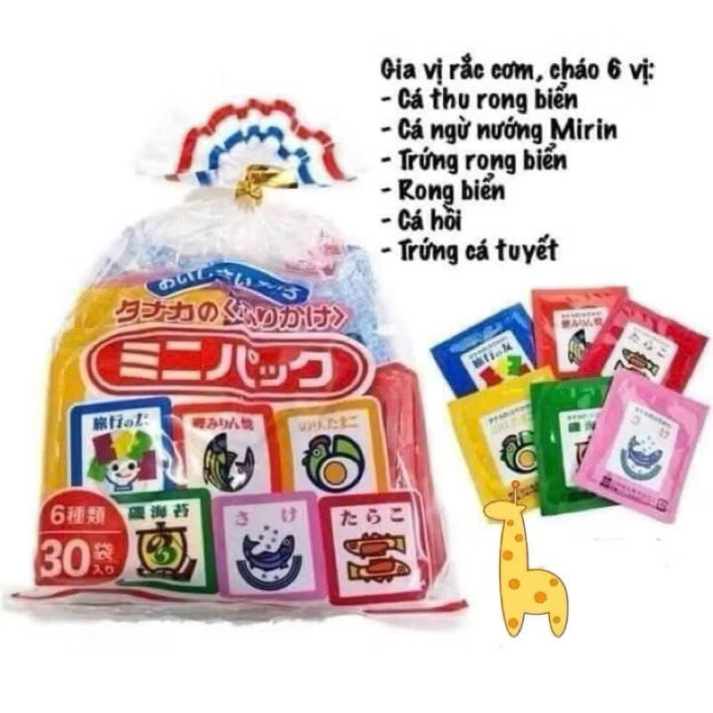 {Hot} Gia vị rắc cơm nội địa Nhật cho bé ăn dặm Tanaka 6 vị gồm 30 gói nhỏ 60g