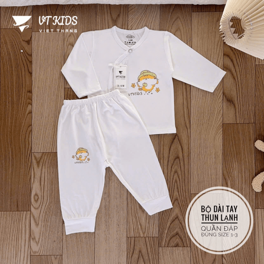 Set 5 Bộ dài tay VT thun lạnh cho bé sơ sinh 3-9 kg màu trắng chất thun lạnh mềm mịn in hoạ tiết DL016 Đậu Đậu Store