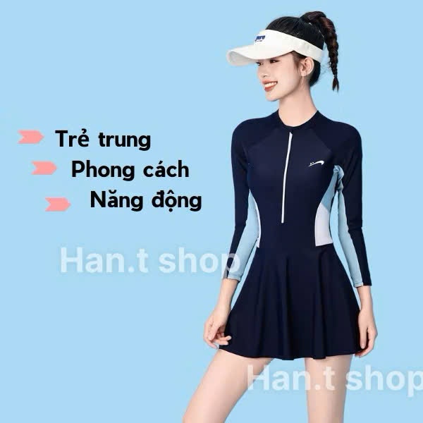 Ms 073 [ Size M-L-XL ] Đồ bơi đi biển bikini liền thân tay khóa kéo form Váy, kín đáo,Phong Cách,Trẻ Trung, Năng Động