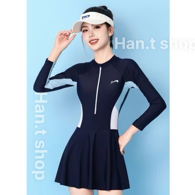 Ms 073 [ Size M-L-XL ] Đồ bơi đi biển bikini liền thân tay khóa kéo form Váy, kín đáo,Phong Cách,Trẻ Trung, Năng Động