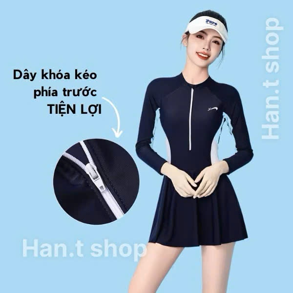 Ms 073 [ Size M-L-XL ] Đồ bơi đi biển bikini liền thân tay khóa kéo form Váy, kín đáo,Phong Cách,Trẻ Trung, Năng Động