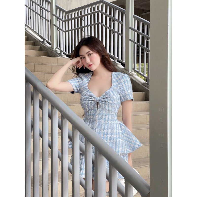 Orli Label | Blue Belle Shirt | Áo xoắn ngực kiểu nơ