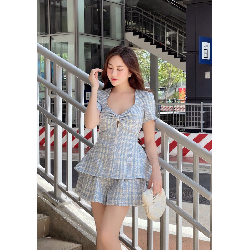 Orli Label | Blue Belle Shirt | Áo xoắn ngực kiểu nơ