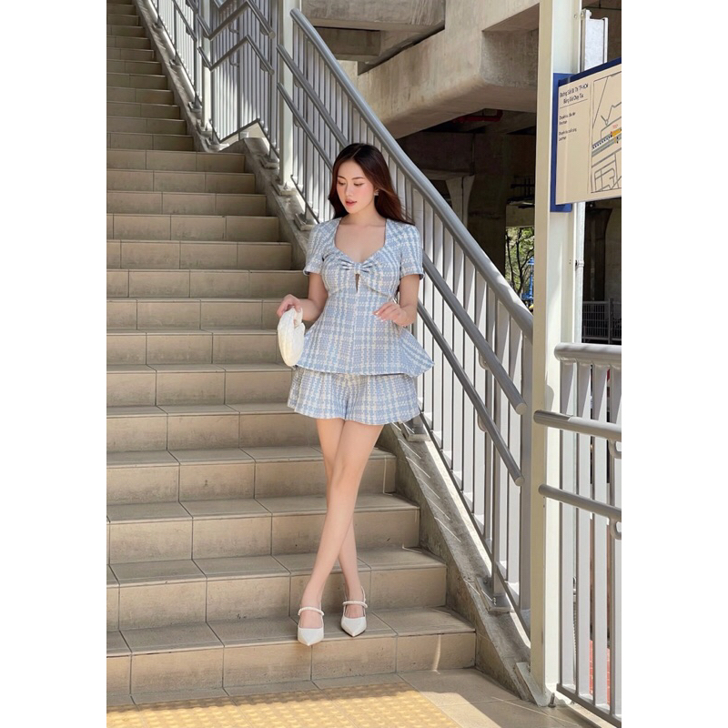 Orli Label | Blue Belle Shirt | Áo xoắn ngực kiểu nơ