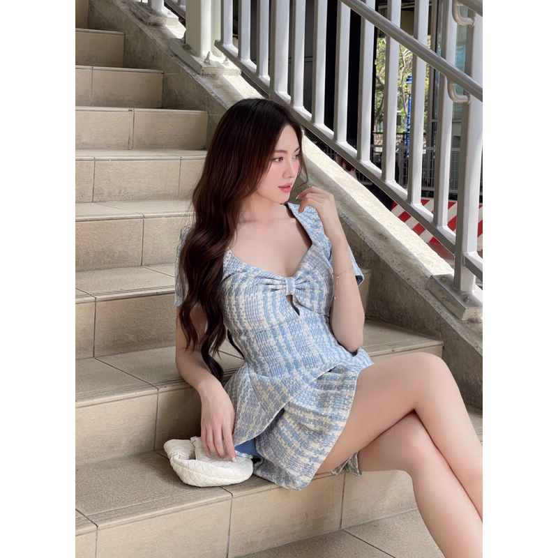 Orli Label | Blue Belle Shirt | Áo xoắn ngực kiểu nơ
