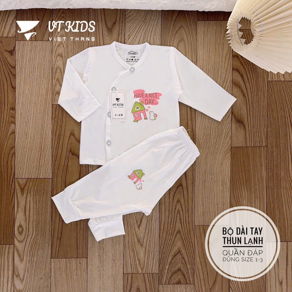 Set 5 Bộ dài tay VT thun lạnh cho bé sơ sinh 3-9 kg màu trắng chất thun lạnh mềm mịn in hoạ tiết DL016 Đậu Đậu Store