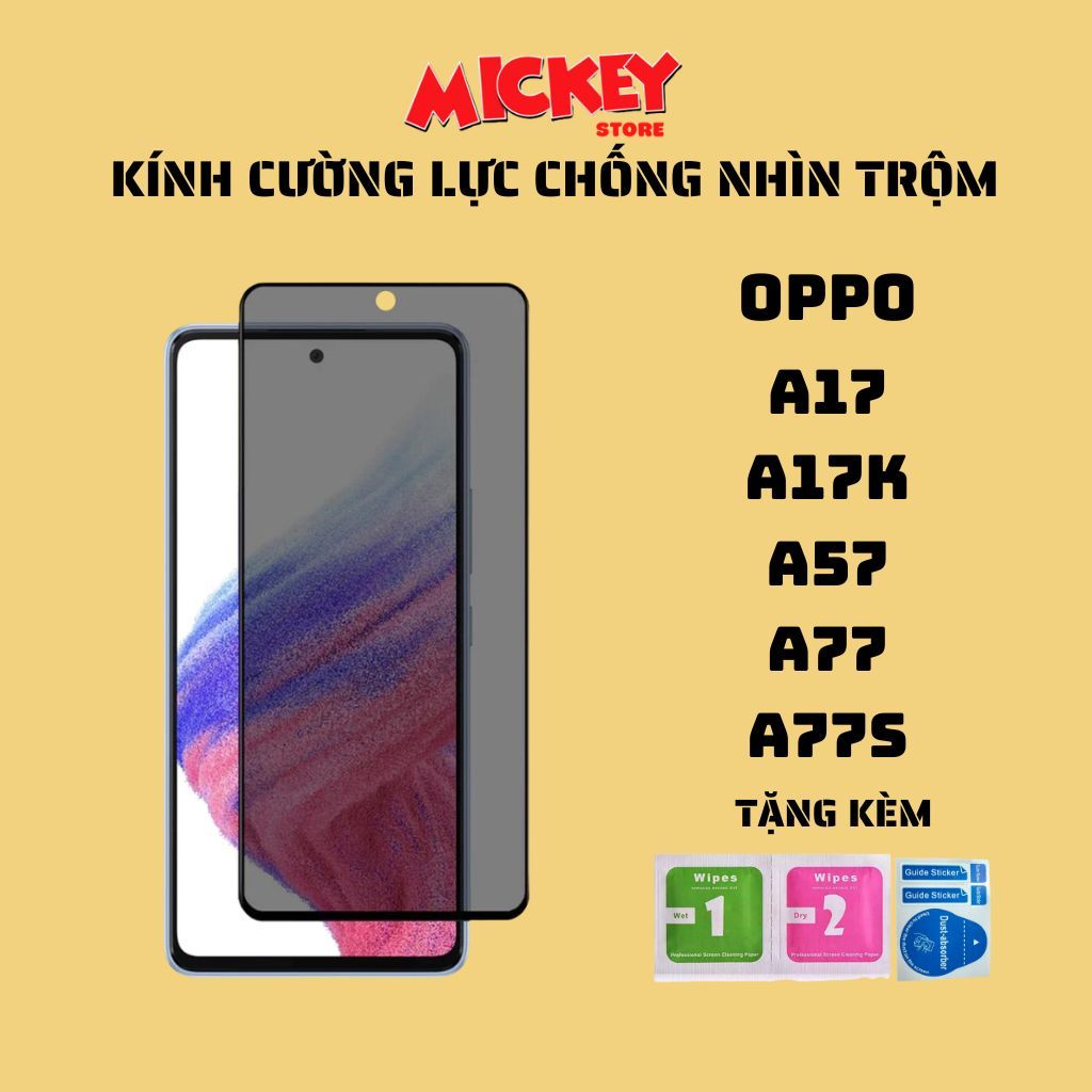 Kính cường lực chống nhìn trộm OPPO A17 A17K A57 A77 A77S cảm ứng mượt, hạn chế vân tay