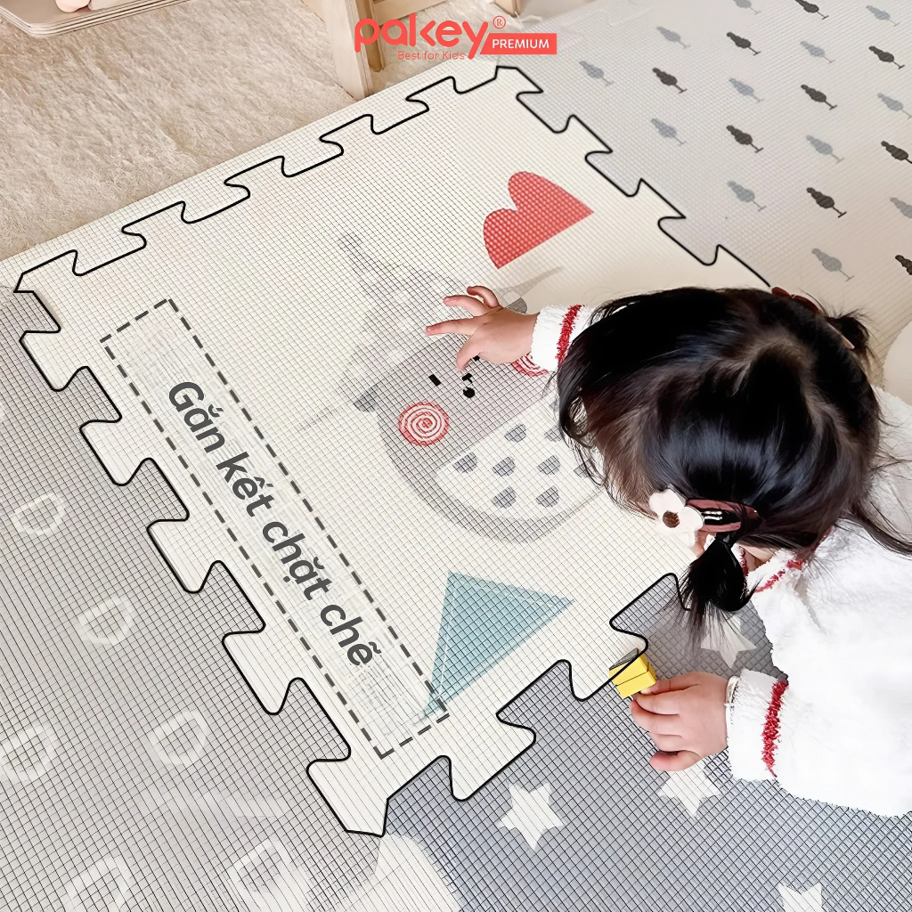 Ảnh Thảm Xốp Ghép PAKEY Bộ Nhiều Tấm 56cmx56cm Dày 2cm Họa Tiết Dễ Thương, Thảm Ghép Lót Sàn Cao Cấp Cho Bé Tập Bò, Tập Đi 2