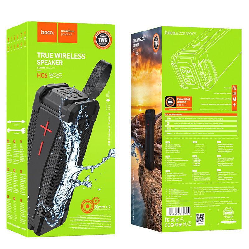 Loa Bluetooth Hoco HC6 Chống Nước Hát Siêu Hay Nghe 6 Giờ chống nước kiểu dáng thể thao pin 4000mAh hỗ trợ FM thẻ TF.