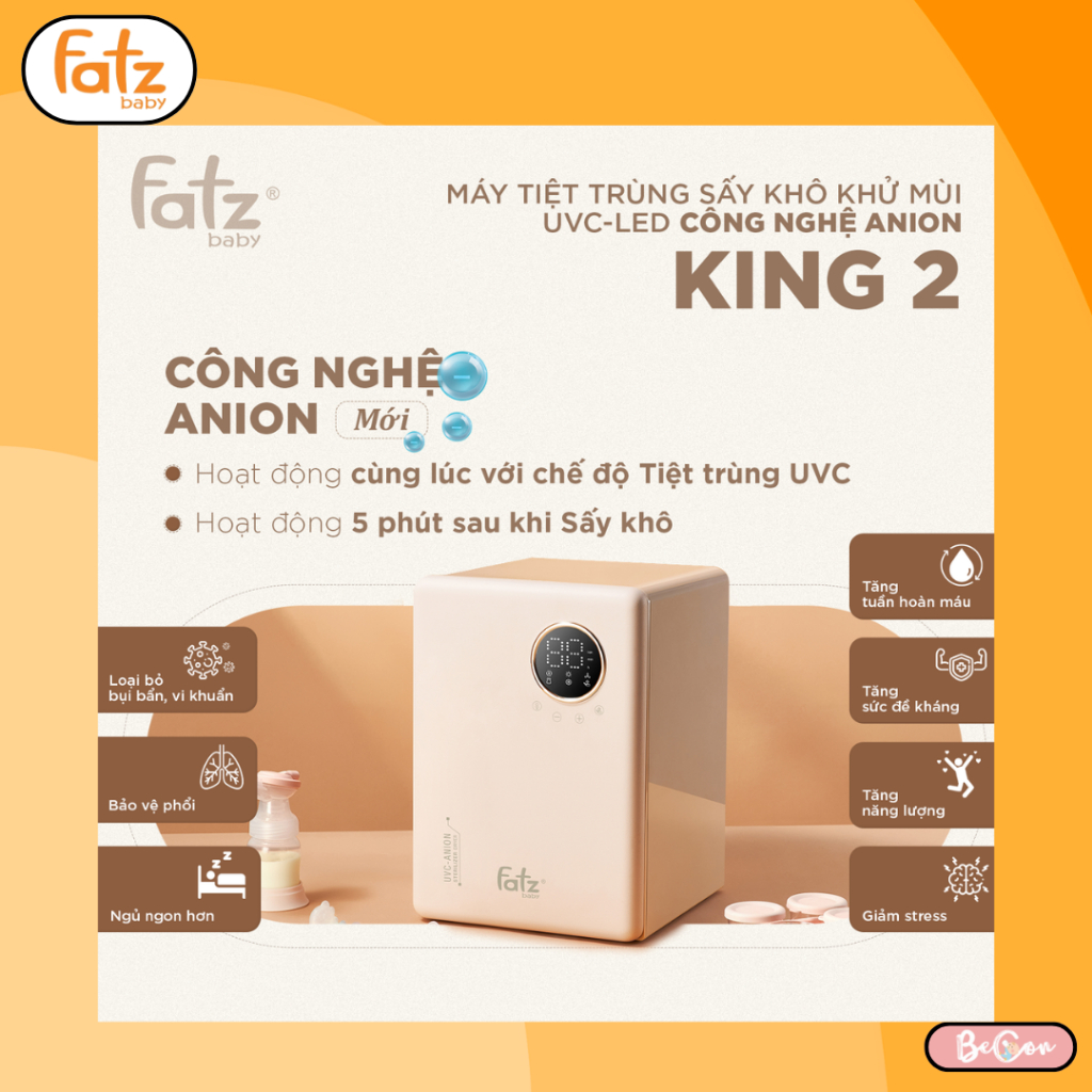 Máy tiệt trùng sấy khô UVC Anion Fatz baby KING 2 FB4799BT dung tích 19lit, màn Led cảm ứng, MẪU MỚI