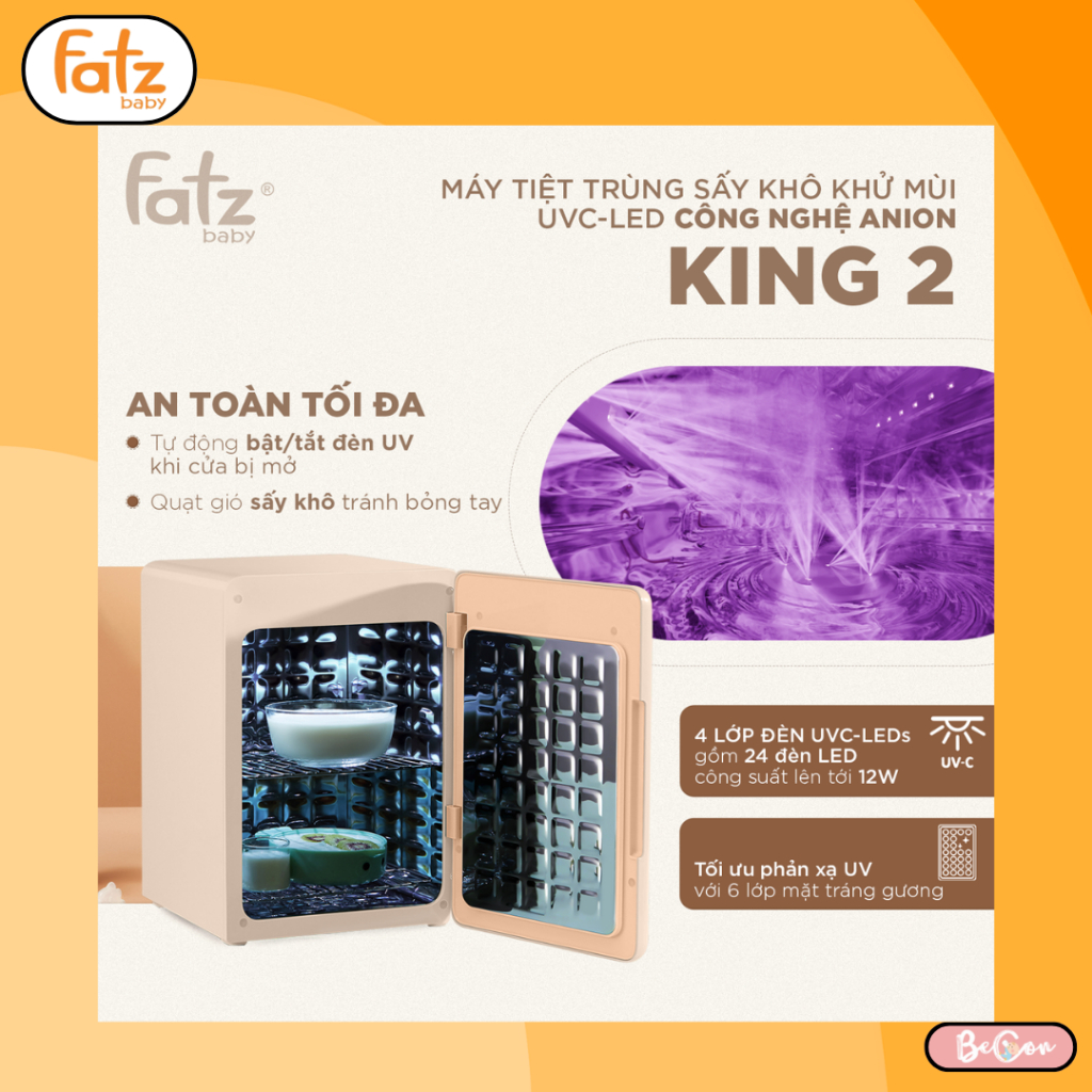Máy tiệt trùng sấy khô UVC Anion Fatz baby KING 2 FB4799BT dung tích 19lit, màn Led cảm ứng, MẪU MỚI