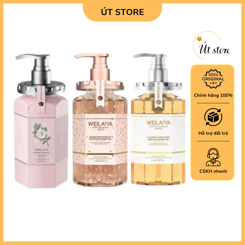 Sữa tắm trắng da Weilaiya cánh hoa cúc vạn thọ, cánh hoa hồng Damask và hoa trà Weilaiya 450ml