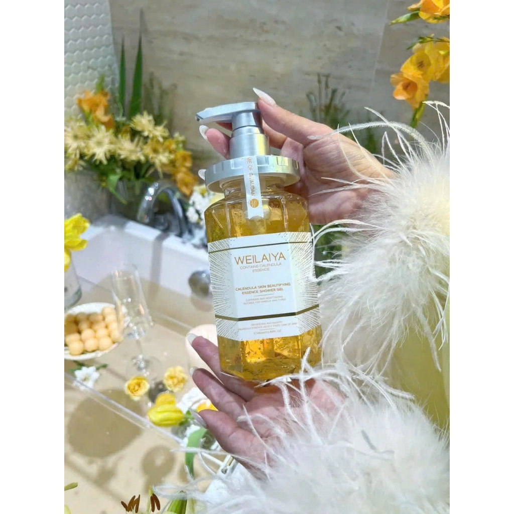 Sữa tắm trắng da Weilaiya cánh hoa cúc vạn thọ, cánh hoa hồng Damask và hoa trà Weilaiya 450ml