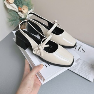 Giày cao gót đỏ Sandal dáng Slingback mũi vuông gót 5cm da bóng hottrend Giày cao gót đỏ da bóng