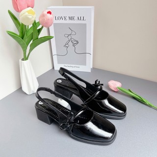 Giày cao gót đỏ Sandal dáng Slingback mũi vuông gót 5cm da bóng hottrend Giày cao gót đỏ da bóng