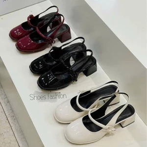 Giày cao gót đỏ Sandal dáng Slingback mũi vuông gót 5cm da bóng hottrend Giày cao gót MS S202