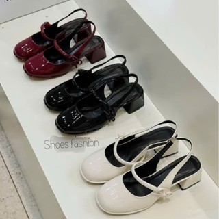 Giày cao gót đỏ Sandal dáng Slingback mũi vuông gót 5cm da bóng hottrend Giày cao gót MS S202