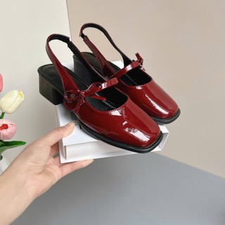 Giày cao gót đỏ Sandal dáng Slingback mũi vuông gót 5cm da bóng hottrend Giày cao gót MS S202