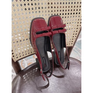 Giày cao gót đỏ Sandal dáng Slingback mũi vuông gót 5cm da bóng hottrend Giày cao gót MS S202