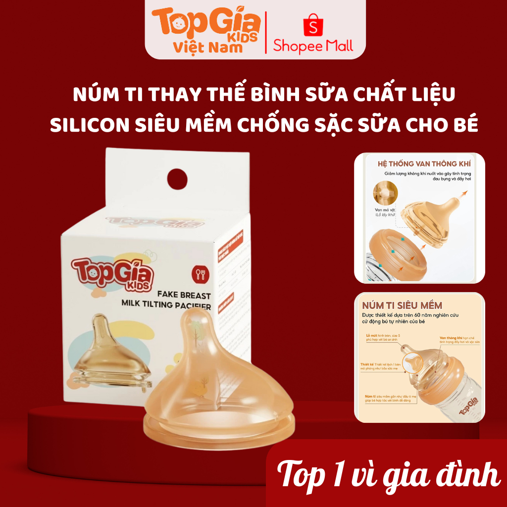 Núm ti Topgiakids silicon siêu mềm, thiết kế chống sặc cao cấp, núm ...