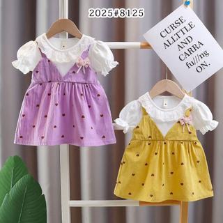 Váy bé gái ngắn tay cổ ren bi trái tim 6-11kg mặc đi học đi chơi thun cotton mềm mát D1085