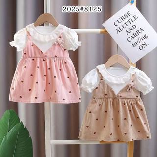 Váy bé gái ngắn tay cổ ren bi trái tim 6-11kg mặc đi học đi chơi thun cotton mềm mát D1085