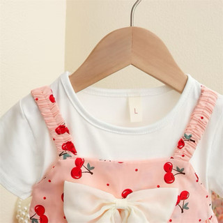 Váy bé gái giả yếm thun cotton phối nơ to họa tiết quả cherry đi học đi chơi xinh xắn D1066C