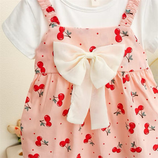 Váy bé gái giả yếm thun cotton phối nơ to họa tiết quả cherry đi học đi chơi xinh xắn D1066C
