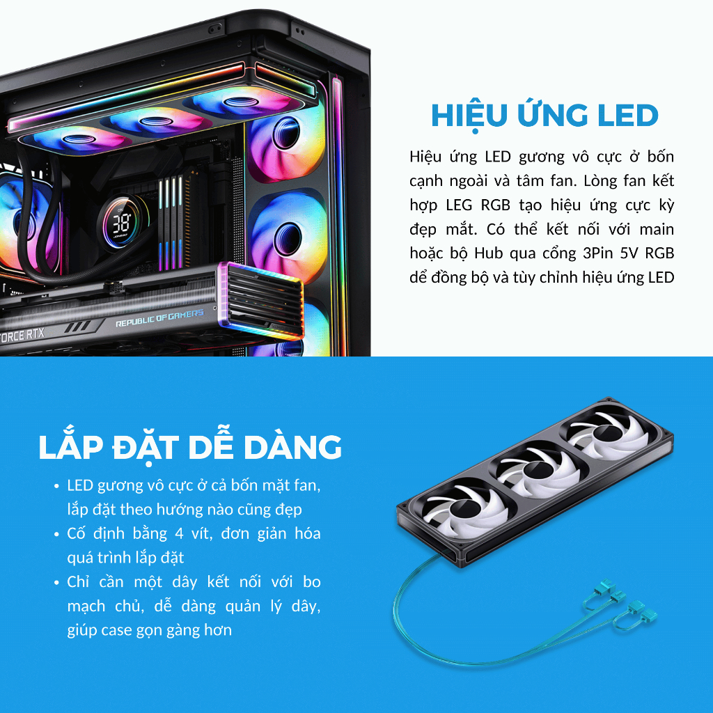 Quạt Tản Nhiệt CPU Chống Ồn Jonsbo ZB-120 ZB-240 ZB-360 Fan Led Vô
