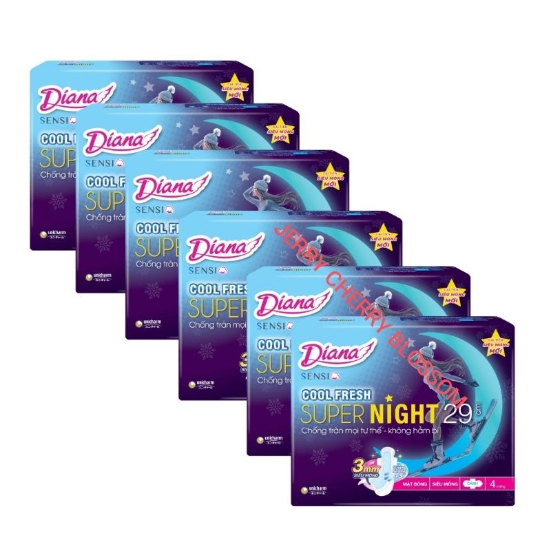 6 gói Băng vệ sinh Diana Đêm sensi cool fresh 35/29cm
