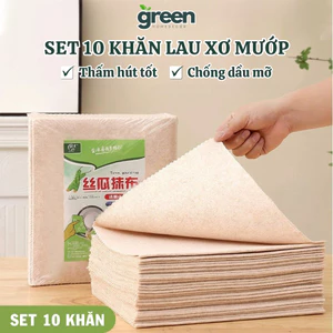 Set 10 Khăn Lau Xơ Mướp Sợi Tự Nhiên Thấm Hút Tốt, Khăn Lau Chén Dĩa Chống Dầu Mỡ, Tái Sử Dụng