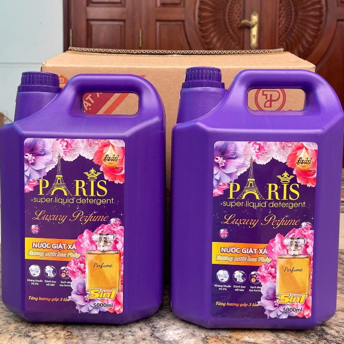 Nước Giặt Paris Luxury  Can 5 lít . Hương hoa Pháp đam mê . làm sạch nhanh .Không kích ứng da tay
