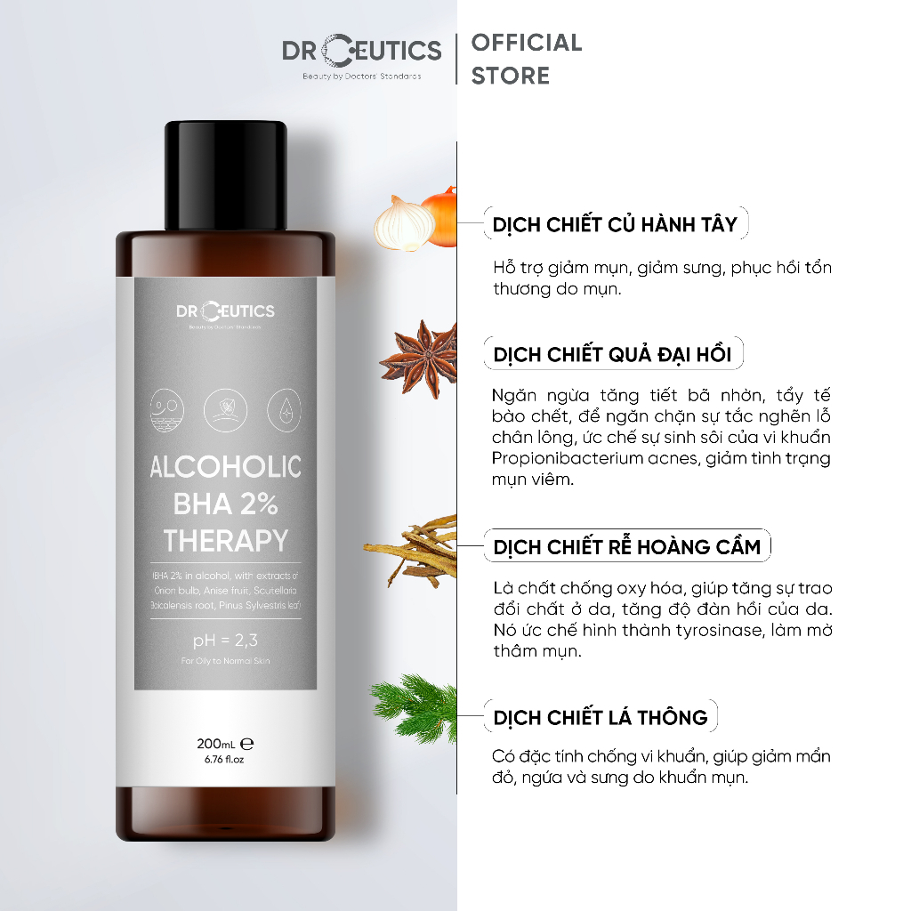 Ảnh DRCEUTICS Dung Dịch Làm Sạch Và Cân Bằng Da BHA 2% THERAPY ACOLHOLIC (Nền Cồn) 4