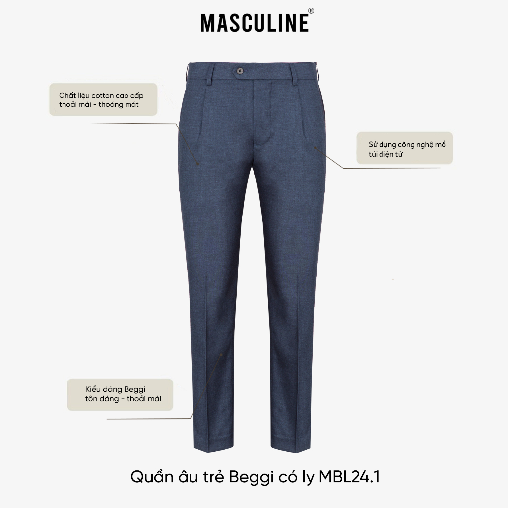 Quần âu nam cao cấp MASCULINE, Quần vải dáng Beggi, Form đứng, Sang trọng – MBL24.1