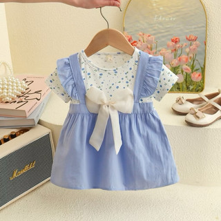 Váy bé gái dạng yếm xinh xắn cho bé 0-2 tuổi phối nơ to mặc đi học đi chơi thun cotton D1086