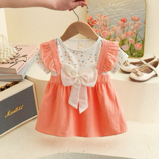 Váy bé gái dạng yếm xinh xắn cho bé 0-2 tuổi phối nơ to mặc đi học đi chơi thun cotton D1086