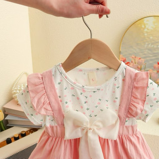 Váy bé gái dạng yếm xinh xắn cho bé 0-2 tuổi phối nơ to mặc đi học đi chơi thun cotton D1086