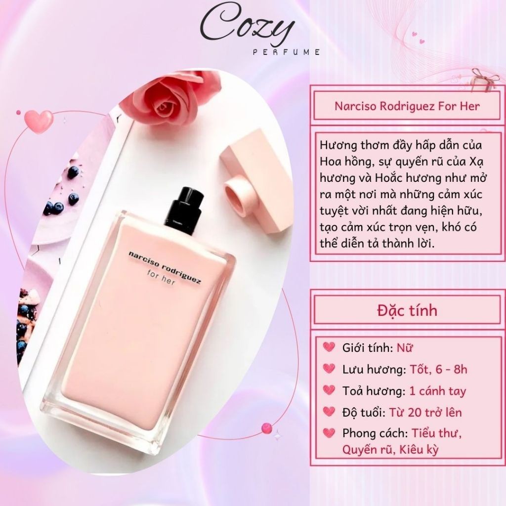 Nước hoa nữ Narcis0 R0driguez For Her (Nar hồng) Chiết 5ml/10ml Hương thơm Quyến rũ - Cozy Perfume