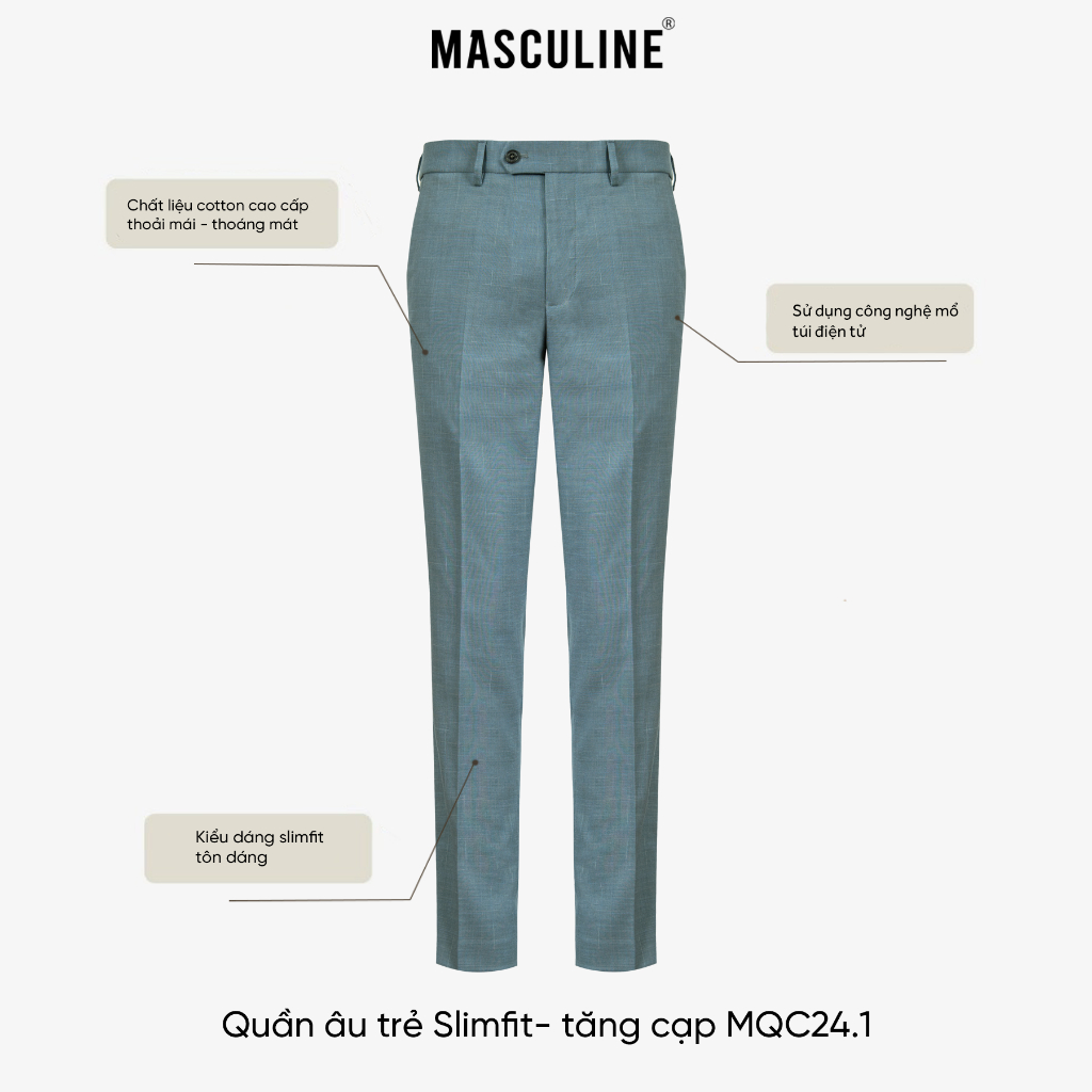 Quần âu nam công sở Chính Hãng MASCULINE, Quần vải Form Slim fit, không nhăn, dễ phối đồ - MQC24.1