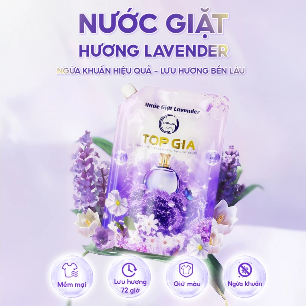 [TOPGIA] Nước giặt xả TOPGIA 3in1 hương lavender và hoa hồng dịu nhẹ, sạch bẩn, an toàn cho da, dung tích 2L