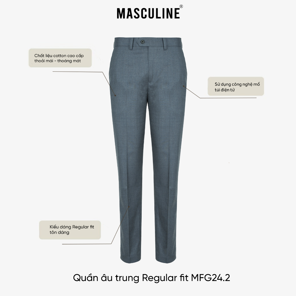 Quần âu nam đẹp cao cấp MASCULINE, Form regula fit, ép ly lạnh giữ nếp sắc nét vĩnh viễn - MFG24.2