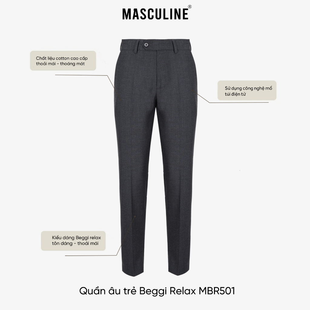 Quần âu nam cao cấp MASCULINE, Form beggi relex, Chất liệu cotton thoáng mát co giãn nhẹ – MBR501