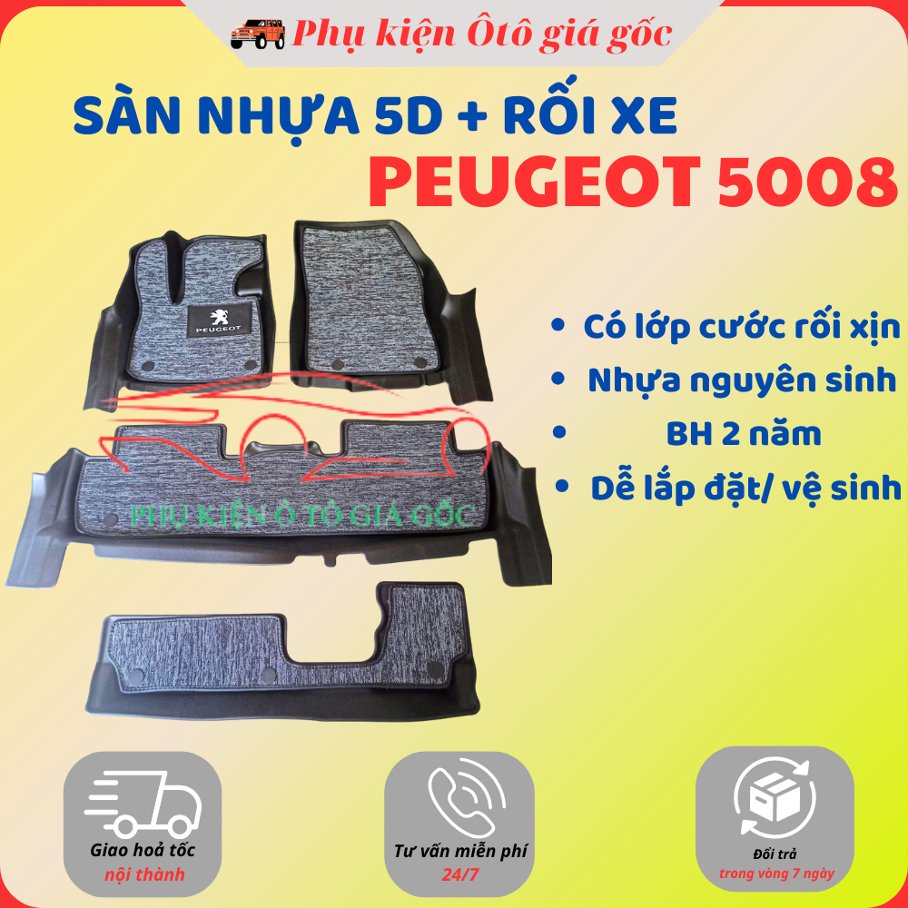 Thảm Khuôn Đúc Tràn Viền Sàn NHỰA 5D Xe PEUGEOT 5008 chuẩn form , Chất liệu nhựa TPE 1 bộ 3 tấm, dễ dàng tháp lắp -3HÀNG