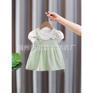Váy bé gái dạng yếm xinh xắn cho bé 0-2 tuổi dập gân nổi mặc đi học đi chơi thun cotton D1087