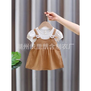 Váy bé gái dạng yếm xinh xắn cho bé 0-2 tuổi dập gân nổi mặc đi học đi chơi thun cotton D1087
