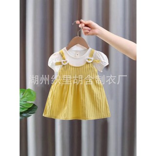 Váy bé gái dạng yếm xinh xắn cho bé 0-2 tuổi dập gân nổi mặc đi học đi chơi thun cotton D1087