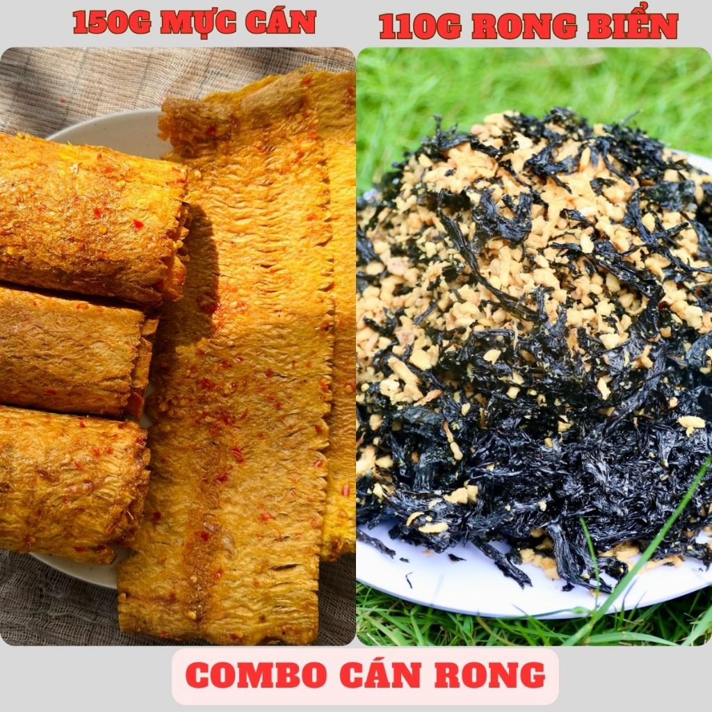 Combo Cán Rong gồm 150g khô mực cán tẩm,110g rong biển cháy tỏi ...